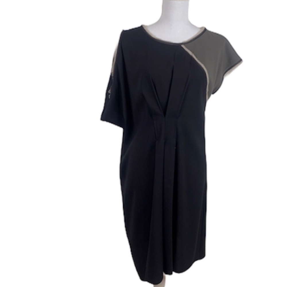 NWT BCBGMAXAZRIA Runway Asymmetrical cold shoulder color block tunic dress XXS